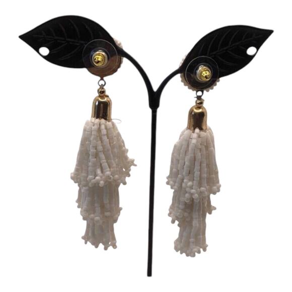 Panacea NIP White Iridescent Glass Beads And Silk Threads Tassel Earrings - Picture 9 of 12